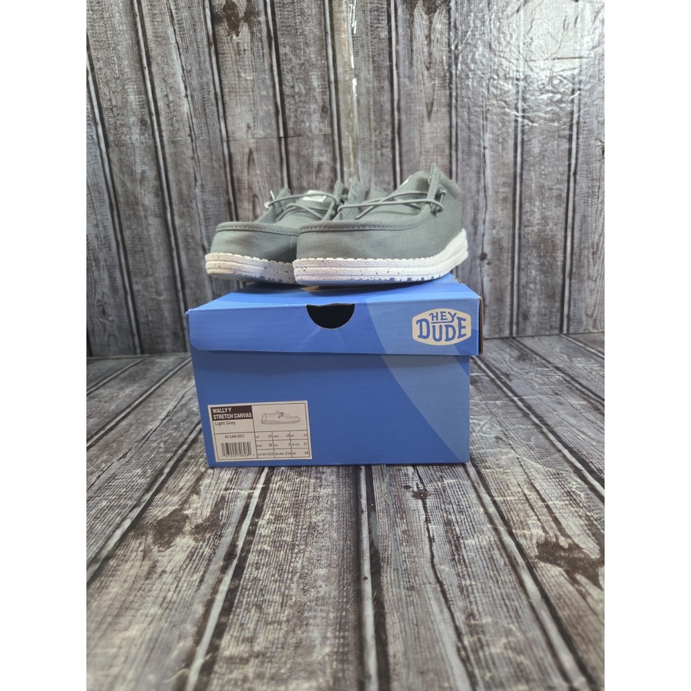 Hey Dude Youth Wally Y Stretch Canvas Slip-On Loafers Shoes Light Grey Size 3